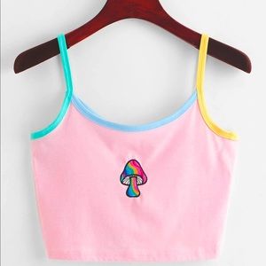 Multi-color mushroom cami crop top XS,S,L